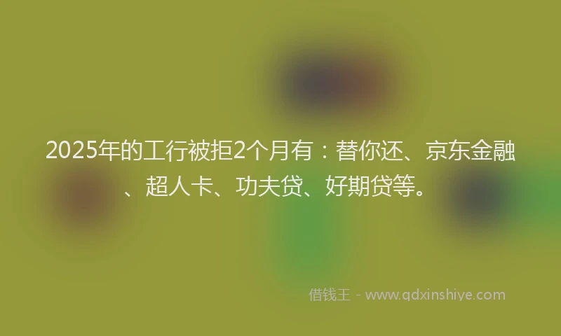 2025年的工行被拒2个月有:替你还、京东金融、超人卡、功夫贷、好期贷等。