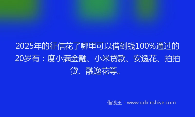 2025年的征信花了哪里可以借到钱100%通过的20岁有：度小满金融、小米贷款、安逸花、拍拍贷、融逸花等。