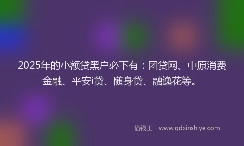 2025年的小额贷黑户必下有：团贷网、中原消费金融、平安i贷、随身贷、融逸花等。