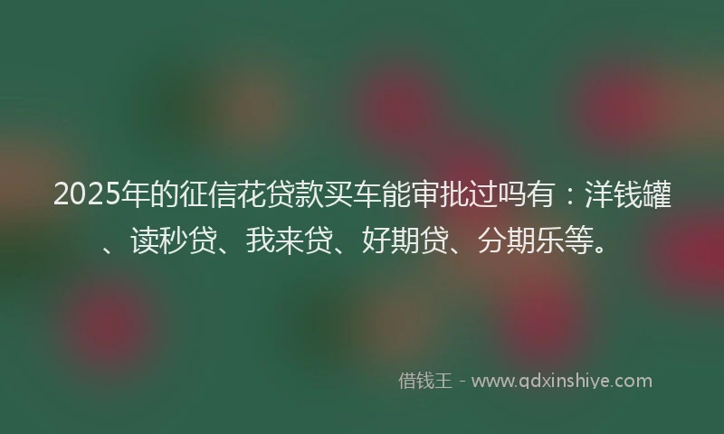 2025年的征信花贷款买车能审批过吗有：洋钱罐、读秒贷、我来贷、好期贷、分期乐等。