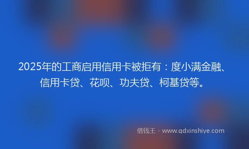 2025年的工商启用信用卡被拒有：度小满金融、信用卡贷、花呗、功夫贷、柯基贷等。