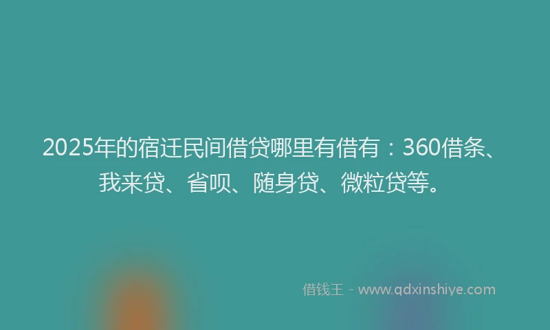 2025年的宿迁民间借贷哪里有借有：360借条、我来贷、省呗、随身贷、微粒贷等。