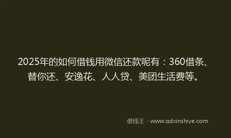 2025年的如何借钱用微信还款呢有：360借条、替你还、安逸花、人人贷、美团生活费等。