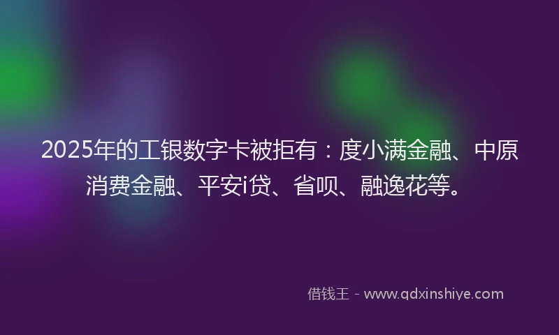 2025年的工银数字卡被拒有：度小满金融、中原消费金融、平安i贷、省呗、融逸花等。