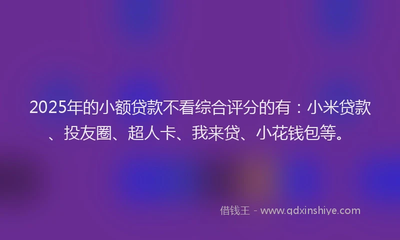 2025年的小额贷款不看综合评分的有：小米贷款、投友圈、超人卡、我来贷、小花钱包等。