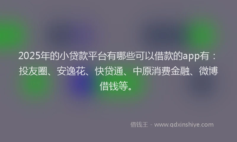 2025年的小贷款平台有哪些可以借款的app有：投友圈、安逸花、快贷通、中原消费金融、微博借钱等。