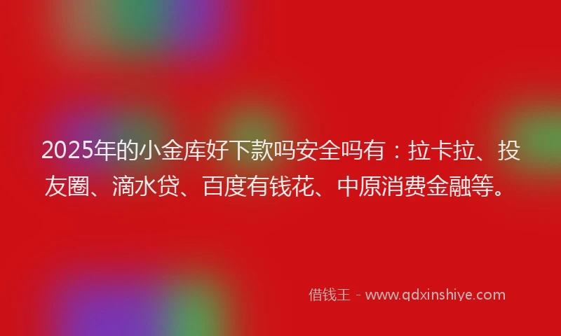 2025年的小金库好下款吗安全吗有：拉卡拉、投友圈、滴水贷、百度有钱花、中原消费金融等。