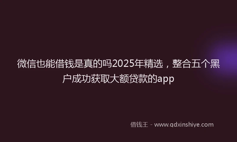 微信也能借钱是真的吗2025年精选，整合五个黑户成功获取大额贷款的app
