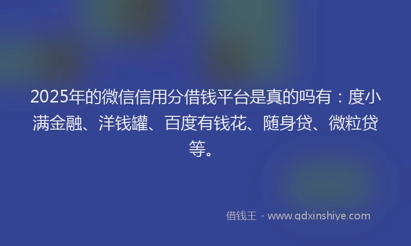 2025年的微信信用分借钱平台是真的吗有：度小满金融、洋钱罐、百度有钱花、随身贷、微粒贷等。