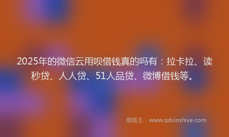 2025年的微信云用呗借钱真的吗有：拉卡拉、读秒贷、人人贷、51人品贷、微博借钱等。