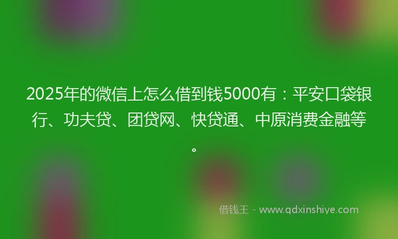 2025年的微信上怎么借到钱5000有：平安口袋银行、功夫贷、团贷网、快贷通、中原消费金融等。