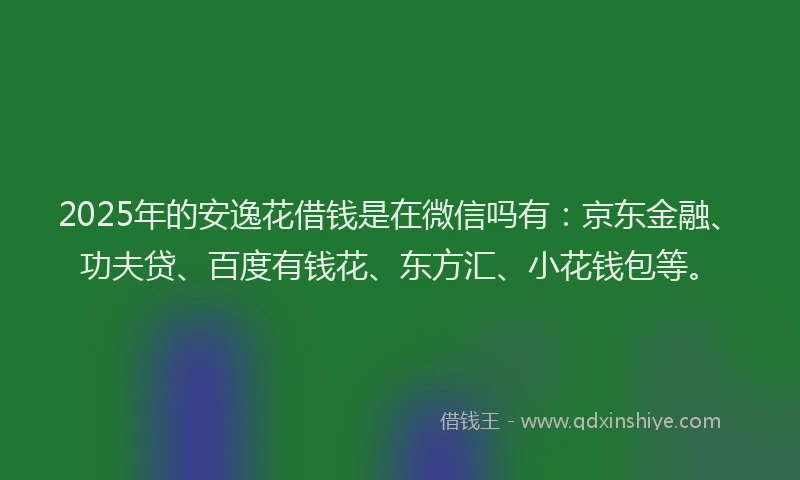 2025年的安逸花借钱是在微信吗有：京东金融、功夫贷、百度有钱花、东方汇、小花钱包等。