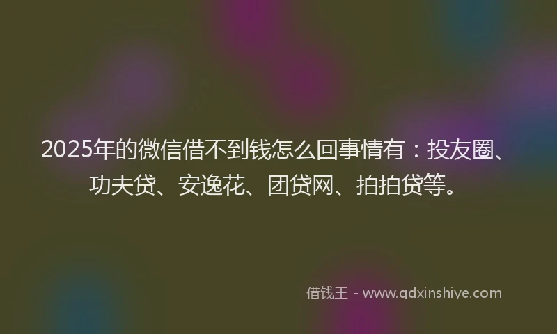 2025年的微信借不到钱怎么回事情有：投友圈、功夫贷、安逸花、团贷网、拍拍贷等。