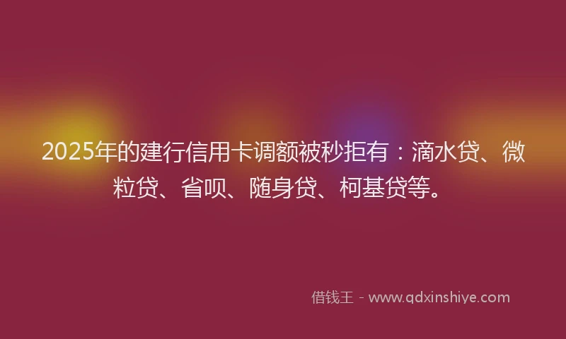 2025年的建行信用卡调额被秒拒有：滴水贷、微粒贷、省呗、随身贷、柯基贷等。