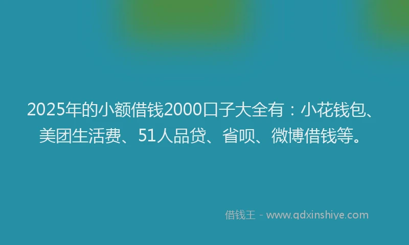 2025年的小额借钱2000口子大全有：小花钱包、美团生活费、51人品贷、省呗、微博借钱等。