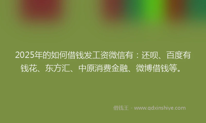 2025年的如何借钱发工资微信有：还呗、百度有钱花、东方汇、中原消费金融、微博借钱等。