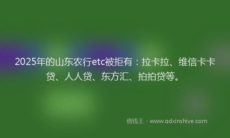 2025年的山东农行etc被拒有：拉卡拉、维信卡卡贷、人人贷、东方汇、拍拍贷等。