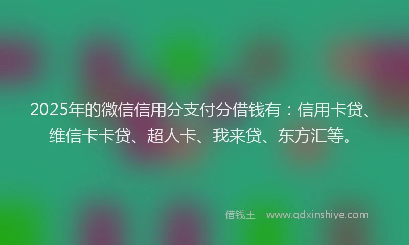 2025年的微信信用分支付分借钱有：信用卡贷、维信卡卡贷、超人卡、我来贷、东方汇等。