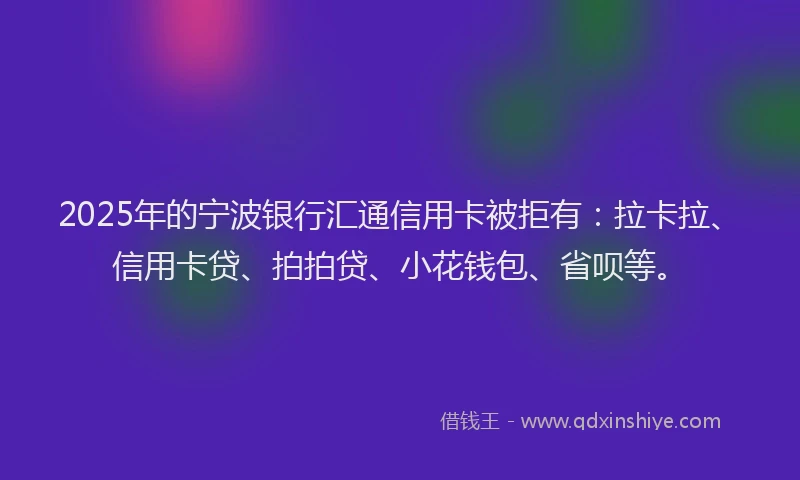 2025年的宁波银行汇通信用卡被拒有：拉卡拉、信用卡贷、拍拍贷、小花钱包、省呗等。