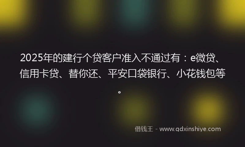2025年的建行个贷客户准入不通过有：e微贷、信用卡贷、替你还、平安口袋银行、小花钱包等。