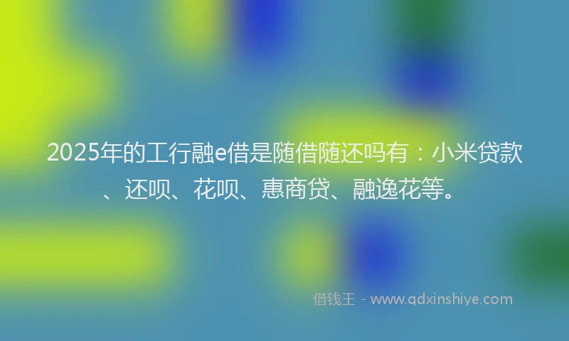 2025年的工行融e借是随借随还吗有:小米贷款、还呗、花呗、惠商贷、融逸花等。