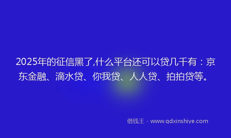 2025年的征信黑了,什么平台还可以贷几千有：京东金融、滴水贷、你我贷、人人贷、拍拍贷等。