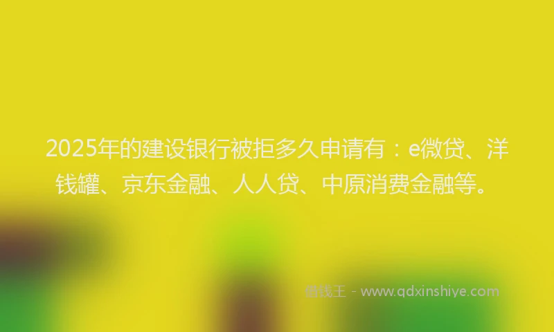 2025年的建设银行被拒多久申请有：e微贷、洋钱罐、京东金融、人人贷、中原消费金融等。