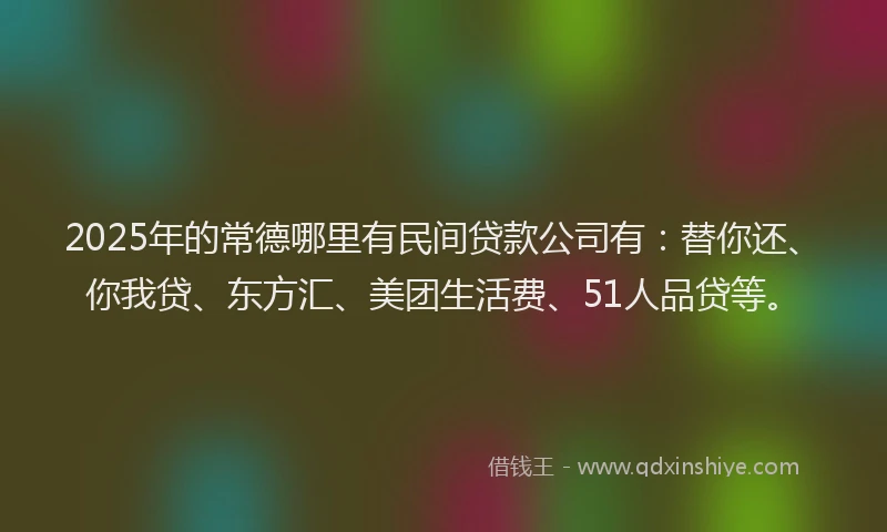 2025年的常德哪里有民间贷款公司有：替你还、你我贷、东方汇、美团生活费、51人品贷等。
