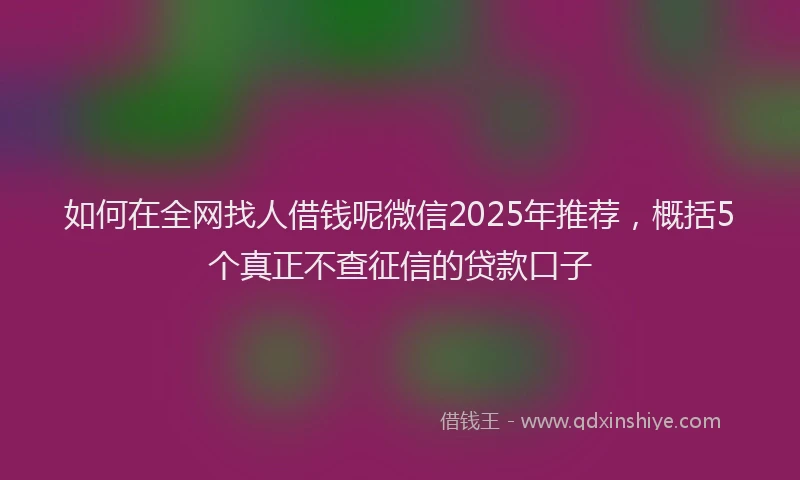 如何在全网找人借钱呢微信2025年推荐，概括5个真正不查征信的贷款口子