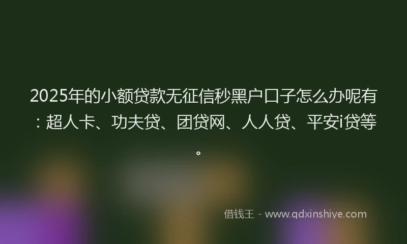 2025年的小额贷款无征信秒黑户口子怎么办呢有：超人卡、功夫贷、团贷网、人人贷、平安i贷等。
