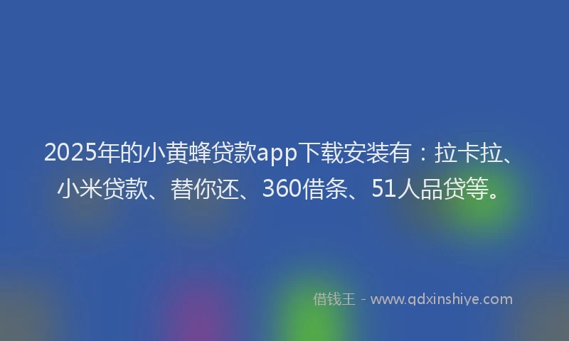 2025年的小黄蜂贷款app下载安装有：拉卡拉、小米贷款、替你还、360借条、51人品贷等。