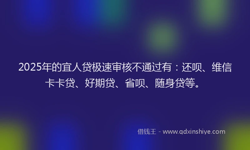 2025年的宜人贷极速审核不通过有：还呗、维信卡卡贷、好期贷、省呗、随身贷等。