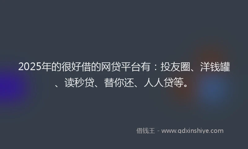 2025年的很好借的网贷平台有：投友圈、洋钱罐、读秒贷、替你还、人人贷等。