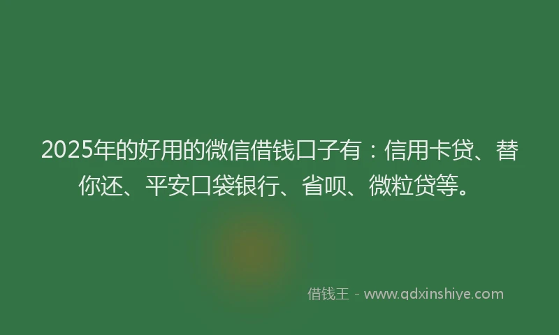 2025年的好用的微信借钱口子有：信用卡贷、替你还、平安口袋银行、省呗、微粒贷等。