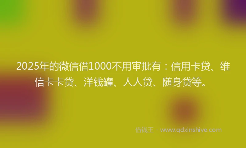 2025年的微信借1000不用审批有：信用卡贷、维信卡卡贷、洋钱罐、人人贷、随身贷等。