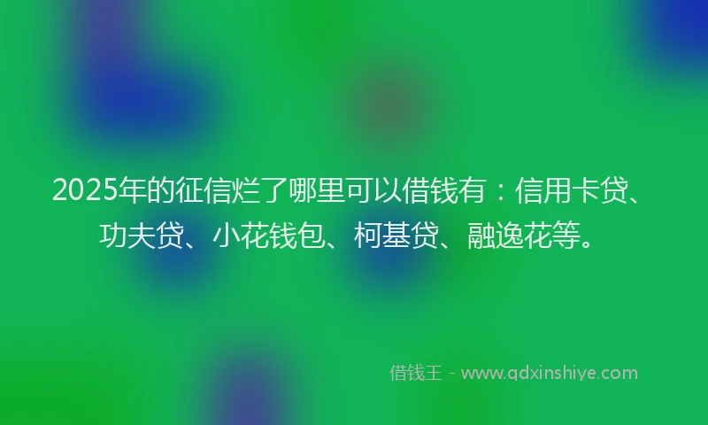 2025年的征信烂了哪里可以借钱有：信用卡贷、功夫贷、小花钱包、柯基贷、融逸花等。