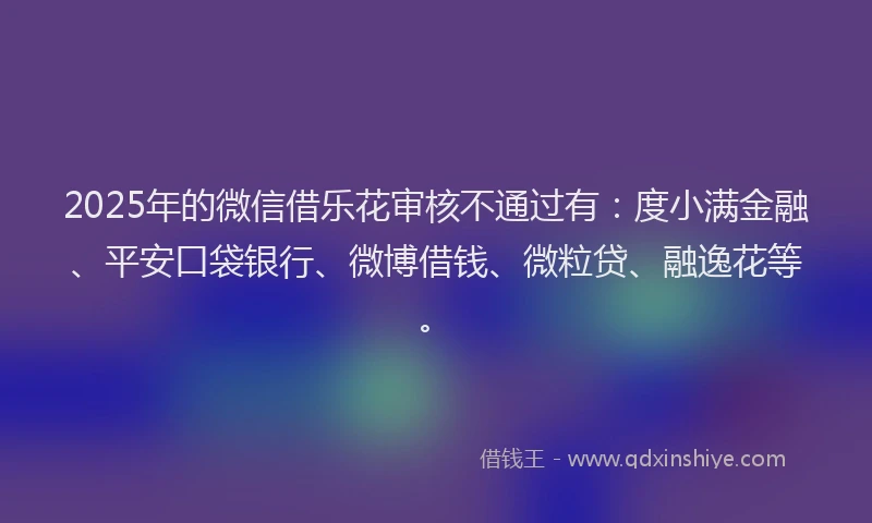 2025年的微信借乐花审核不通过有：度小满金融、平安口袋银行、微博借钱、微粒贷、融逸花等。