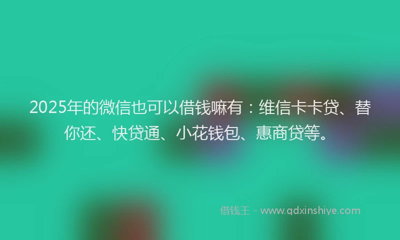 2025年的微信也可以借钱嘛有：维信卡卡贷、替你还、快贷通、小花钱包、惠商贷等。