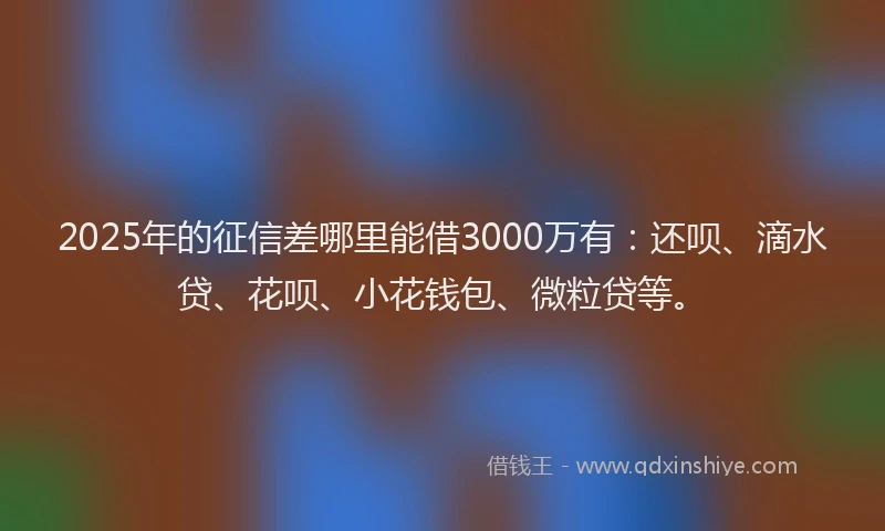2025年的征信差哪里能借3000万有：还呗、滴水贷、花呗、小花钱包、微粒贷等。