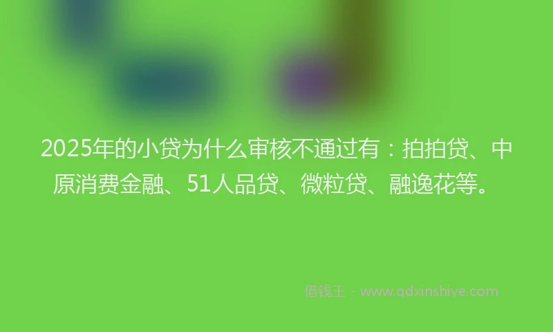 2025年的小贷为什么审核不通过有：拍拍贷、中原消费金融、51人品贷、微粒贷、融逸花等。
