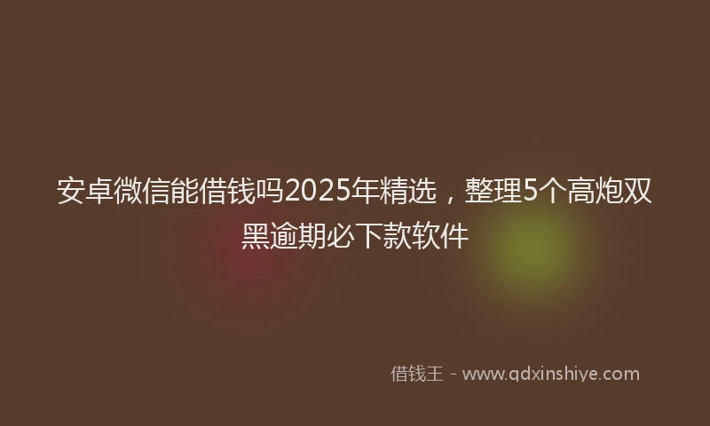 安卓微信能借钱吗2025年精选，整理5个高炮双黑逾期必下款软件