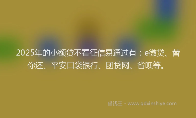 2025年的小额贷不看征信易通过有：e微贷、替你还、平安口袋银行、团贷网、省呗等。