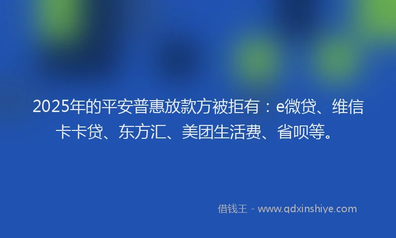 2025年的平安普惠放款方被拒有：e微贷、维信卡卡贷、东方汇、美团生活费、省呗等。