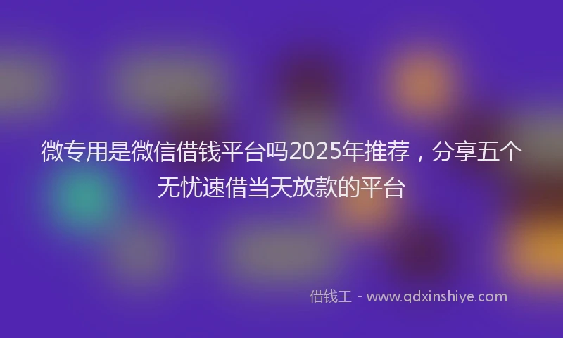 微专用是微信借钱平台吗2025年推荐，分享五个无忧速借当天放款的平台