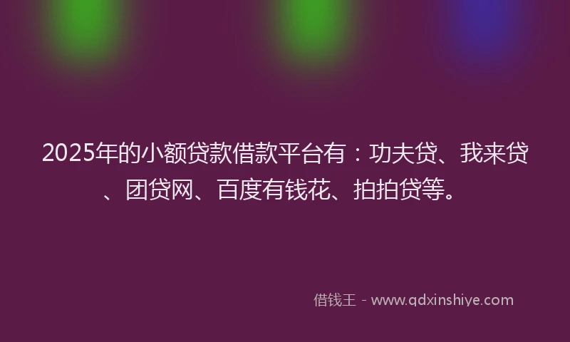 2025年的小额贷款借款平台有：功夫贷、我来贷、团贷网、百度有钱花、拍拍贷等。