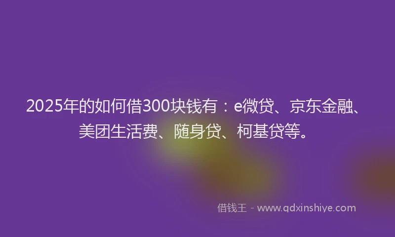2025年的如何借300块钱有：e微贷、京东金融、美团生活费、随身贷、柯基贷等。