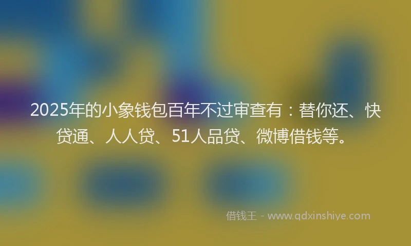 2025年的小象钱包百年不过审查有：替你还、快贷通、人人贷、51人品贷、微博借钱等。