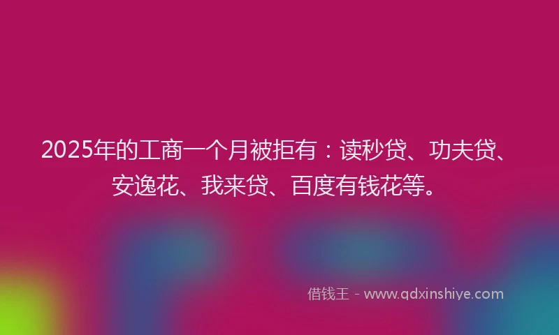 2025年的工商一个月被拒有：读秒贷、功夫贷、安逸花、我来贷、百度有钱花等。