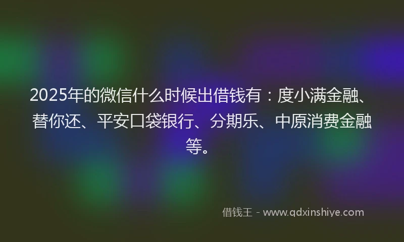 2025年的微信什么时候出借钱有：度小满金融、替你还、平安口袋银行、分期乐、中原消费金融等。