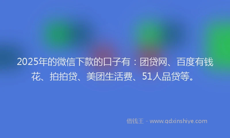 2025年的微信下款的口子有：团贷网、百度有钱花、拍拍贷、美团生活费、51人品贷等。